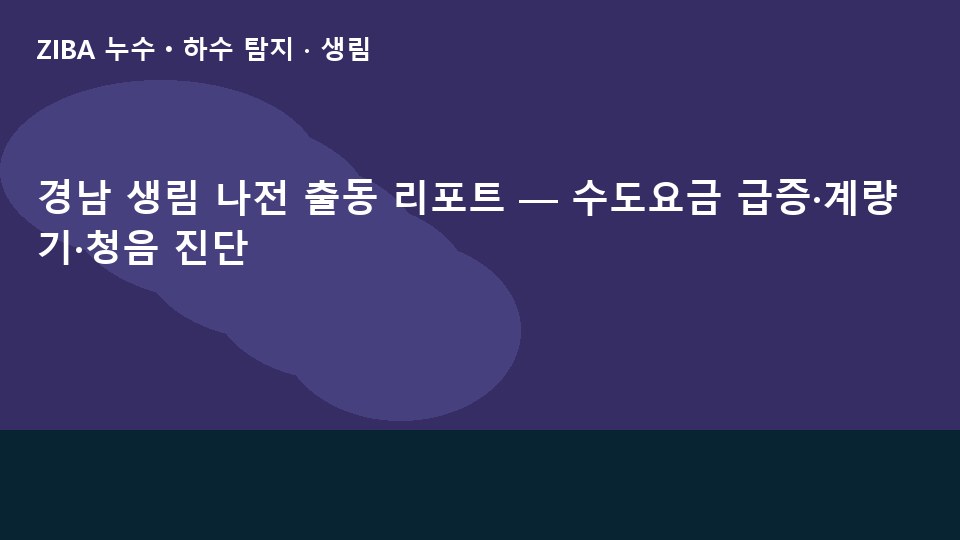 경남 생림 나전 출동 리포트 — 수도요금 급증·계량기·청음 진단